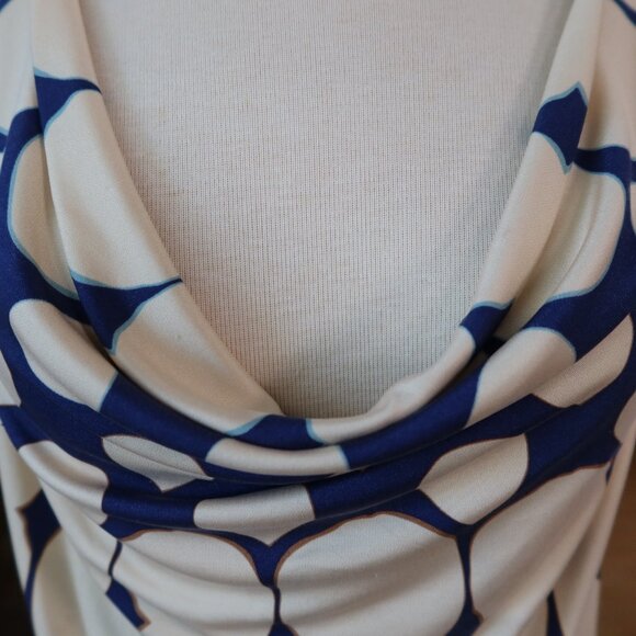 Diane von Furstenberg DVF silk blouse top cowl neck front &back blue cream sz S - Picture 5 of 14